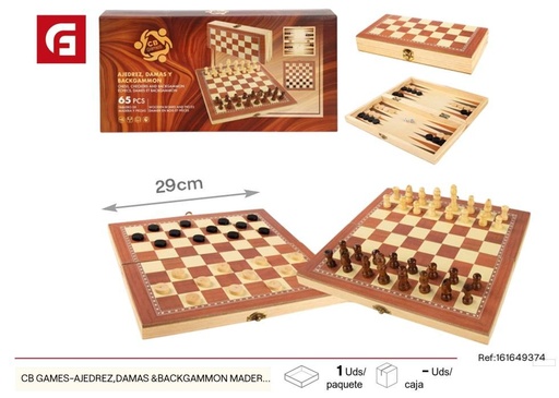 [161649374] Ajedrez, damas y backgammon de madera CB Games 29x29.5cm - Juguetes de mesa
