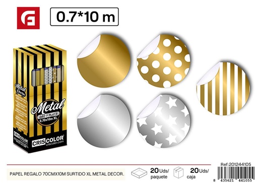 [201244105] Papel regalo metalizado 70cmx10m surtido - Decoración y regalos