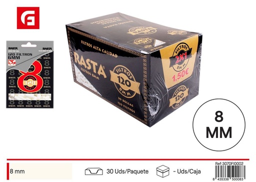 [3070FI0002] Filtro Rasta de cigarrillos 8 mm - Accesorios para fumadores