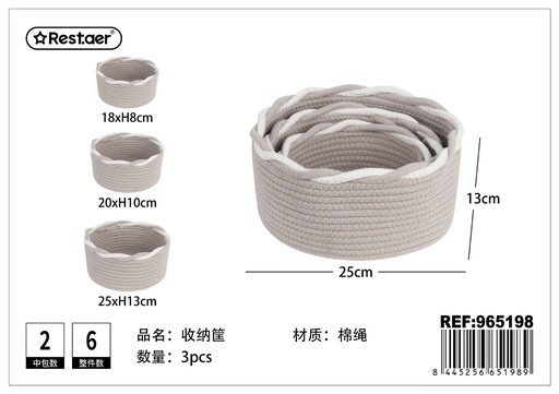 [965198] Cesta multiusos de cuerda de algodón (set de 3) - Organización del hogar y almacenamiento