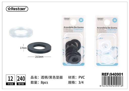 [940901] Arandela de goma transparente/negra 8 piezas  - Accesorios de baño, aireadores