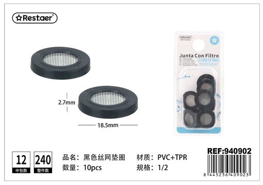 [940902] Juego de ducha 1.8 cm 10 piezas de arandela de malla negra (304) - Accesorios de baño