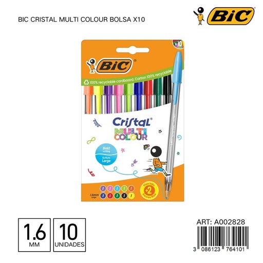 [A002828] Bolígrafo BIC cristal multi color - Bolsa surtida de 10 unidades
