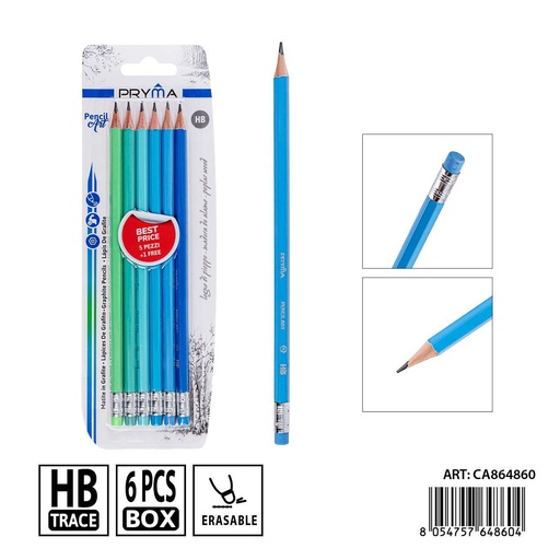 [0239558] Lápiz de grafito con goma de borrar HB 5+1 unidades - Herramientas de escritura PRYMA