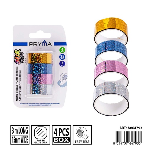 [0238390] Cinta adhesiva decorativa con puntos 1.5 cm x 3 m 4 unidades - Materiales de oficina