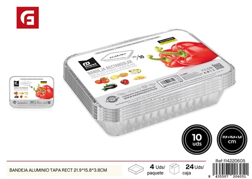 [114220605] Bandeja de aluminio rectangular 21.9x15.8x3.8cm - Utensilios desechables