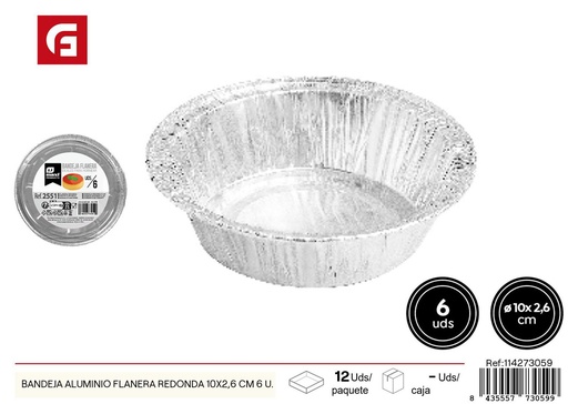 [114273059] Bandeja de aluminio flanera redonda 10x2.6 cm 6 unidades - Recipientes desechables