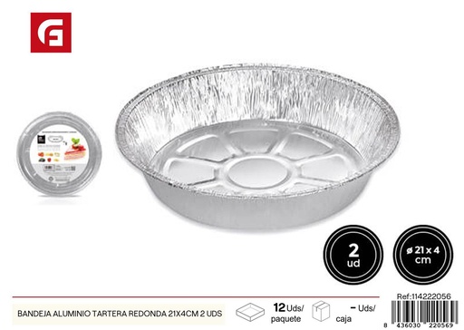 [114222056] Bandeja de aluminio tartalera redonda 21x4 cm 2 unidades - Recipientes desechables