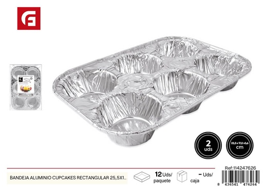 [114247626] Bandeja de aluminio rectangular para cupcakes 25.5x17x3 cm - Utensilios desechables