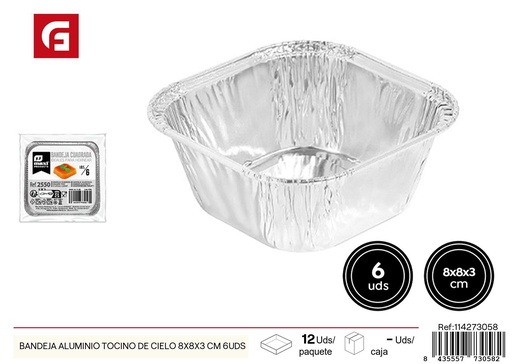 [114273058] Bandeja aluminio tocino de cielo 8x8x3 cm 6 uds - Envases desechables y utensilios