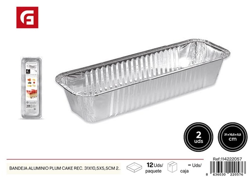 [114222057] Bandeja de aluminio rectangular para plum cake 31x10.5x5.5 cm 2 unidades - Recipientes desechables