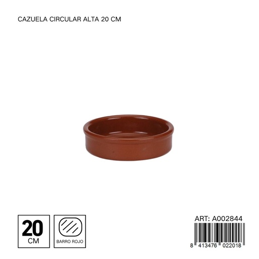[A002844] Cazuela circular alta de barro 20 cm - Utensilios de cocina y vajillas de barro
