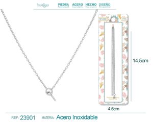 [23901] Cadena de acero plateado para collar con cierre de bola y goma para charm