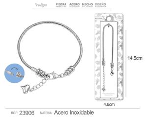 [23906] Pulsera de cadena de acero plateado para charm