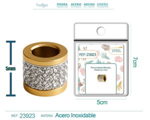 [23923] Charm de acero dorado de 6mm con agujero de 3mm y circonita para cadena de serpiente
