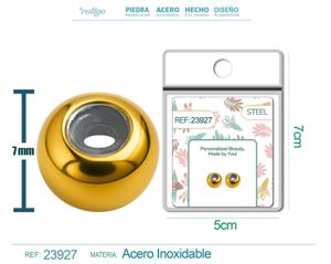 [23927] Bola plana de acero dorado de 6mm con goma para fijar charm en cadena de serpiente