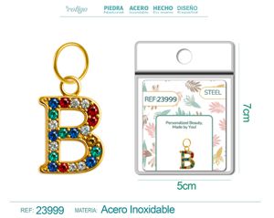 [23999] Charm de letra B de acero dorado con circonita