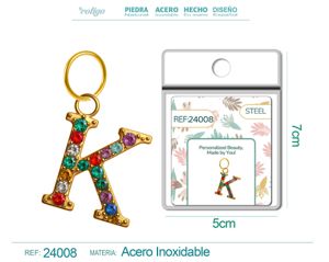 [24008] Charm de letra K de acero dorado con circonita