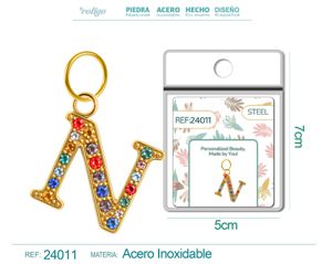 [24011] Charm de letra N de acero dorado con circonita