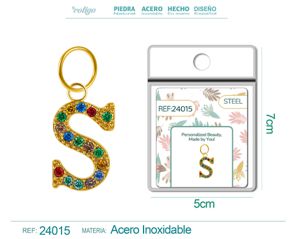 [24015] Charm de letra S de acero dorado con circonita