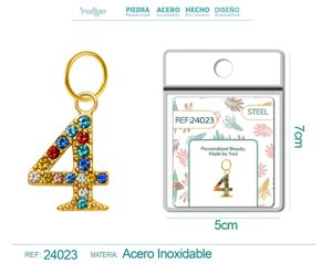 [24023] Charm de número 4 de acero dorado con circonita