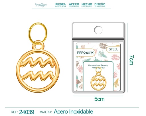 [24039] Charm de zodiaco Acuario de acero dorado