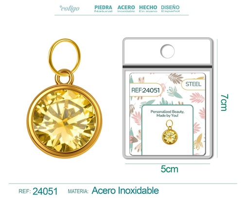 [24051] Charm de Acero Dorado con piedra de nacimiento de noviembre - Joyería personalizada y accesorios