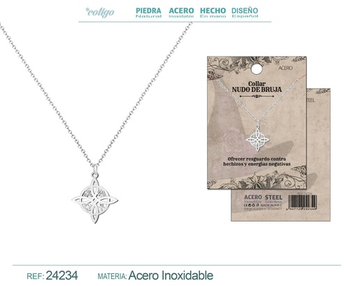 [24234] Colgante Nudo de Bruja de acero color plateado - Joyería de protección y amuletos