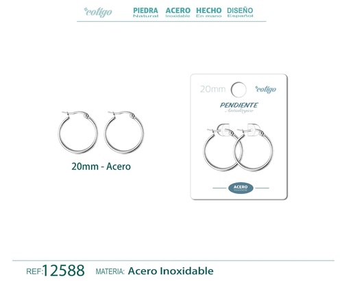 [12588] Pendiente aro de acero de 20 mm - Joyería de acero