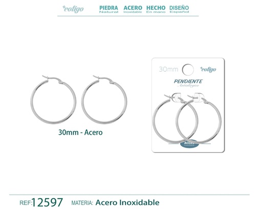 [12597] Pendiente aro de acero de 30 mm - Joyería de acero