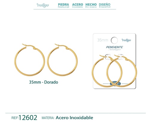 [12602] Pendiente aro de acero dorado de 35 mm - Joyería de acero