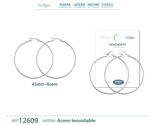 [12609] Pendiente aro de acero de 45 mm - Joyería de acero