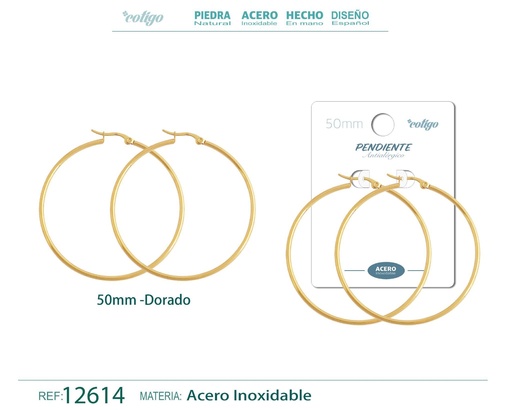 [12614] Pendiente aro de acero dorado de 50 mm - Joyería de acero