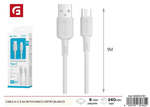[189061761] Cable A-C 3.4A 1 metro PVC - Cargadores de teléfono