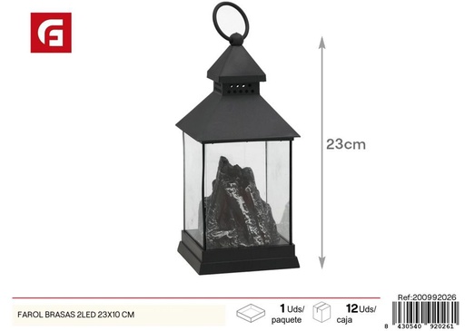 [200992026] Farol brasas 2LED 23x10 cm - Portavelas y decoraciones