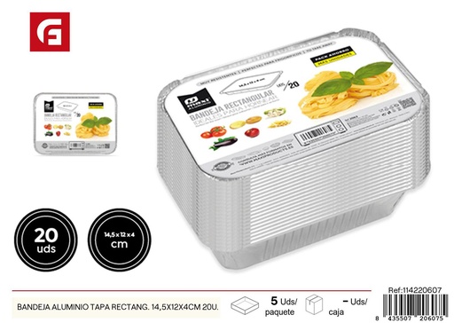 [114220607] Bandeja aluminio tapa rectangular 14.5x12x4 cm 20 uds - Recipientes de aluminio desechables