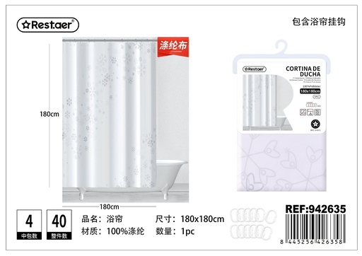 [942635] Cortina de ducha de poliéster estampada 180x180 cm - Accesorios de baño