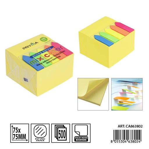 [0236957] Notas adhesivas + marcador de páginas 500ff 75x75cm - Material de oficina
