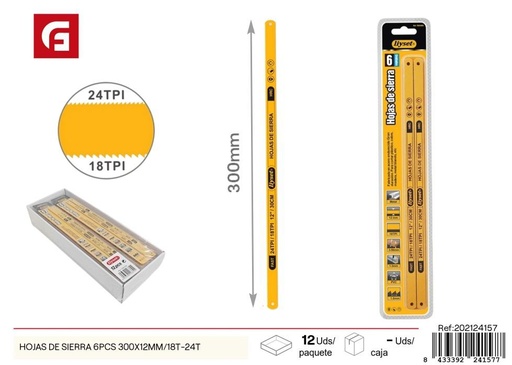 [202124157] Hojas de sierra 6 piezas 300 x 12 mm/18T-24T - Herramientas de ferretería para corte