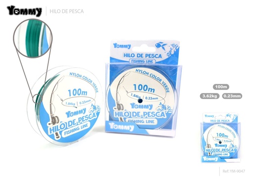 [YM9047] Hilo de pesca nylon verde 0.23mm x 100m - Accesorios de pesca