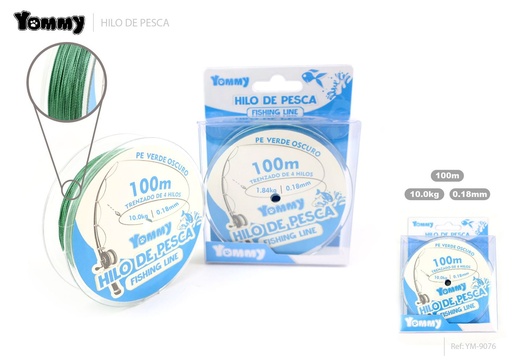 [YM9076] Hilo de Pesca Trenzado de 4 Hebras PE Verde Oscuro 0.18MM*100M - Accesorios para pesca