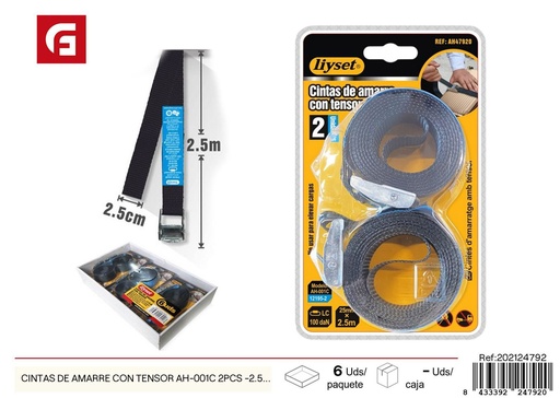 [202124792] Cintas de amarre con tensor AH-001C 2pcs 2.5cm x 2.5m - Accesorios de coche