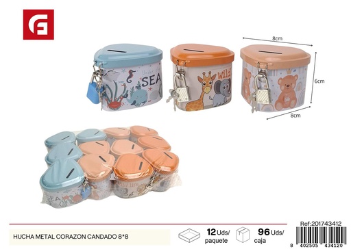 [201743412] Hucha metálica corazón con candado 8*8 cm - Accesorios decorativos para el hogar