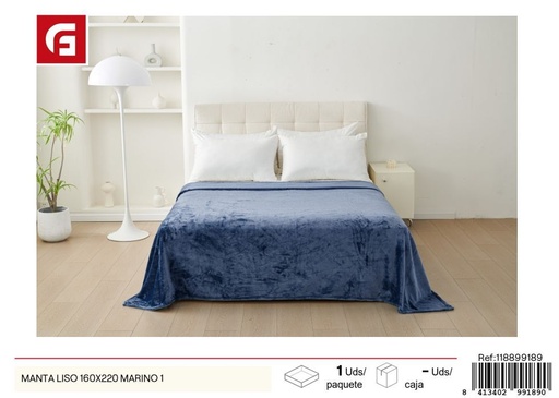 [118899189] Manta lisa 160x220 color azul marino - Ropa de cama
