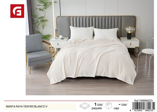 [118888223] Manta rayas 130x160 color blanco - Textiles de cama