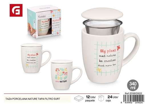 [201810922]  Taza de porcelana Nature con tapa y filtro - Utensilios de cocina y tazas