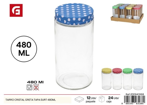 [200943168] Tarro de cristal Greta con tapa surtido 480 ml - Botes de vidrio