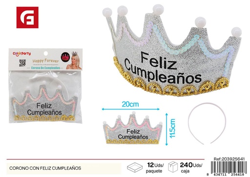 [203925641] Corona con feliz cumpleaños en plata - Accesorios de fiesta