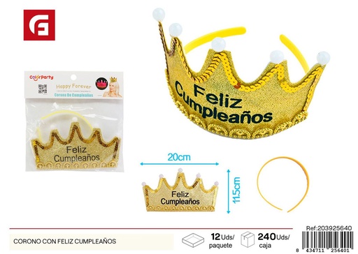 [203925640] Corona con feliz cumpleaños en plata - Accesorios de fiesta