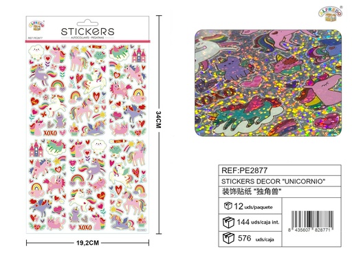 [PE2877] Stickers decorativos de "Unicornio" 19,5x34 cm - Adhesivos fantasiosos